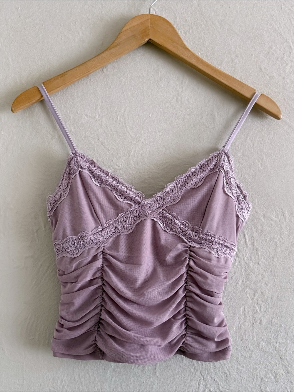 Pink Rose Lilac Lace Trim Ruched Cami Top Size S